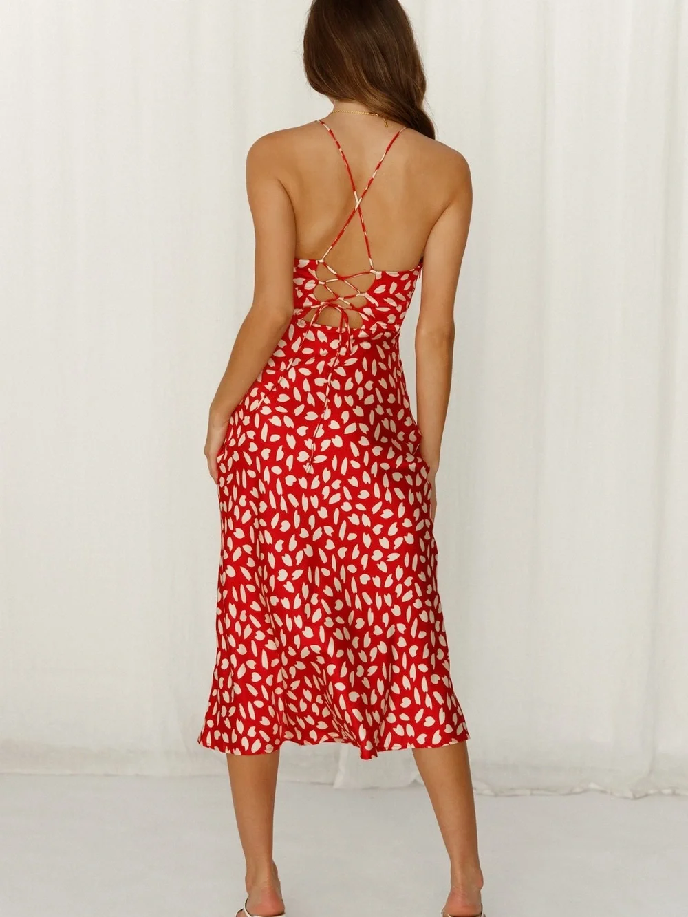 Hello Molly Red and White Printed Midi Slip Dress - Picture 4 of 12